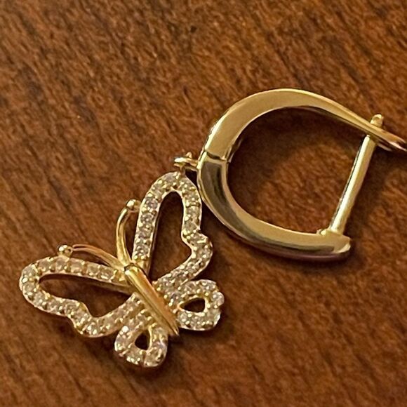New Sterling silver 14k plated cubic zirconia butterfly dangle earrings - Picture 5 of 5